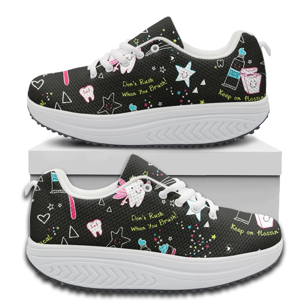 

INSTANTARTS Tooth Angel Dental Print Women's Platform Sneakers Comfortable Lace-up Swing Shoe Casual Outdoor Footwear Thick Sole