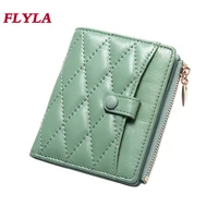genuine leather wallet womens compact rhomboid short sheepskin card case 2022 thin cute coin purse