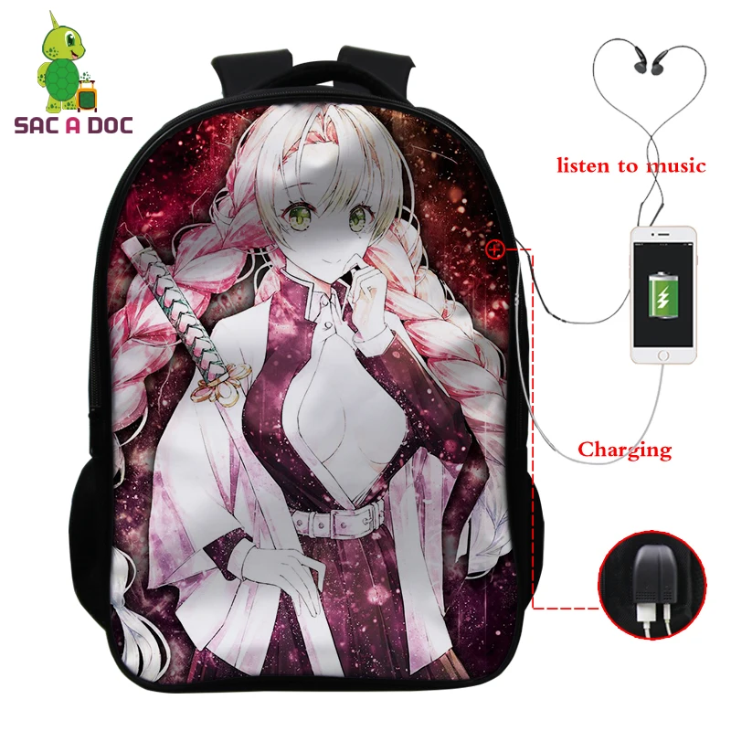 Mochila de Anime Kimetsu No Yaiba USB Satchels Teen Casual Travel Bagpack...