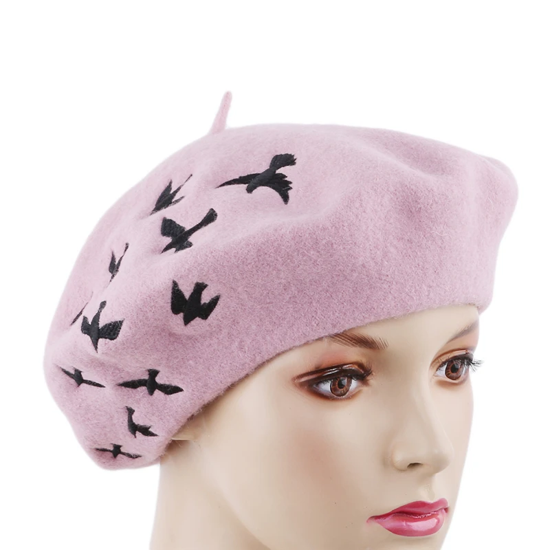 

2022 Autumn Winter New Fashion Wool Berets for Women High Quality Animals Pattern Female Berets Stewardess Hats 4 Colors