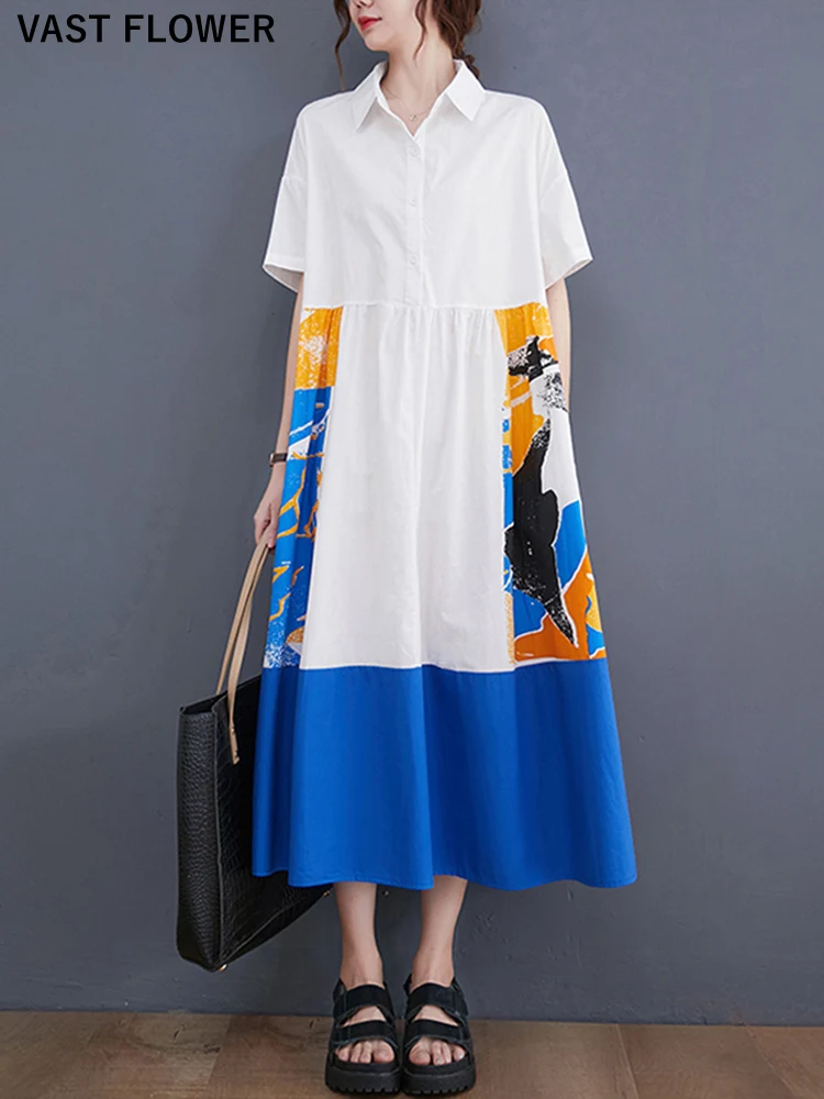 Женское длинное платье-рубашка с коротким рукавом белое свободное повседневное