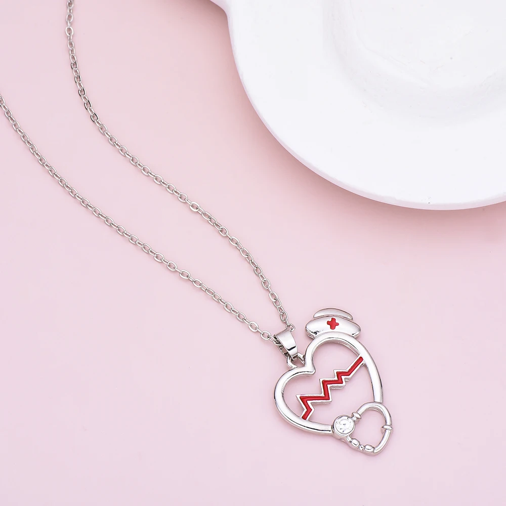 Hanreshe медицинское стетоскоп кулон в виде сердца ожерелье с кристаллами блестящее