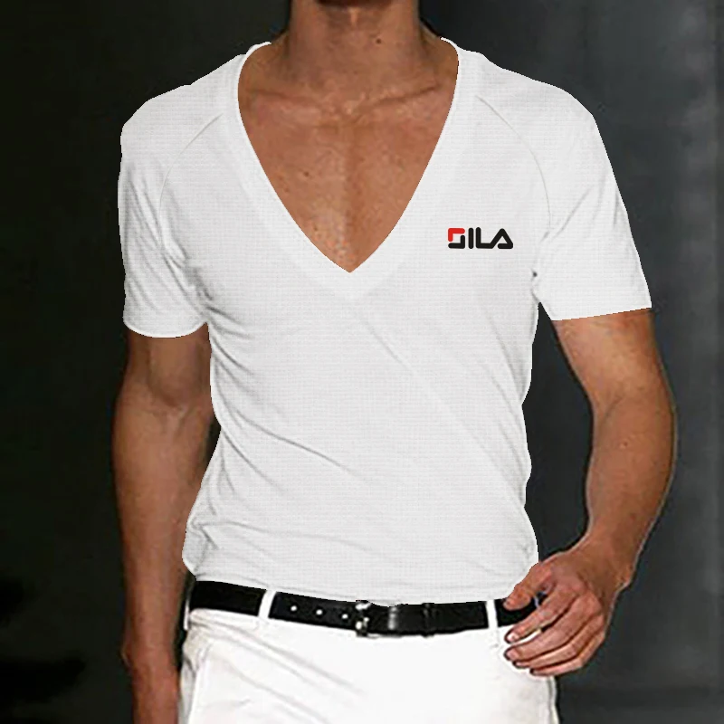 

Футболка мужская Спортивная облегающая с коротким рукавом и V-образным вырезом