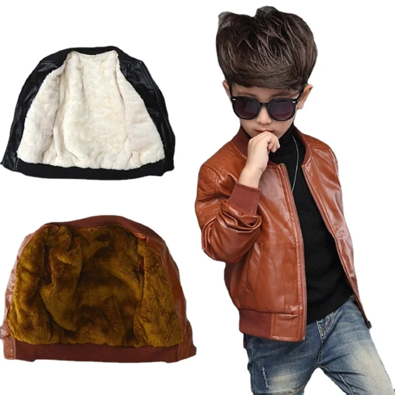 

2022 Fashion Children Warm Simier Coat for Boy Coat for 3-8 Years Old Boy Outerwear New Spring Autumn Boy PU Regular Jacket