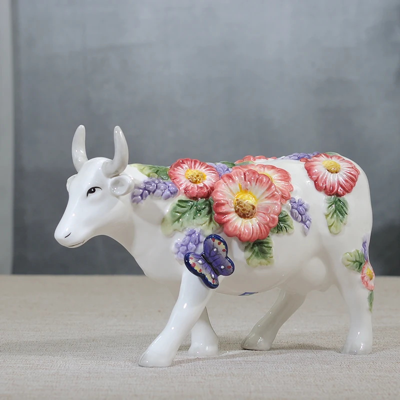 

Garden Ceramic Creative Cow Bull Home Decor Crafts Room Decoration Butterfly Rose Cattle Office Porcelain Animal Figurines