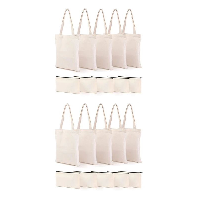 

20X Canvas Pencil Pouch Tote Bags Set,DIY Craft Blank Makeup Bags With Zip Canvas Pen Case DIY Reusable