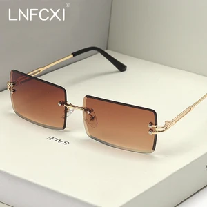 LNFCXI New Color Rectangle Rimless Gradient Sunglasses Women Men Frameless Small Shades Fashion Sun 