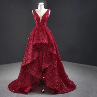 Sexy And Charming Red Sequin High And Low Evening Dress Women's Elegant Long Luxury V-Neck 2023 Party Dress Prom Dress
