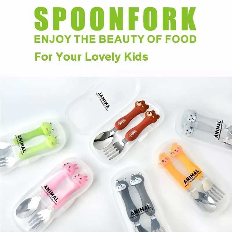

Tableware Cartoon Kids Spoon and Fork Set Dessert Spoon for Children Fork Baby Gadgets Feedkid Children's Cutlery for Kids
