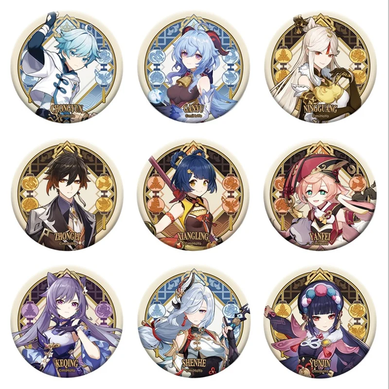 

58mm Game Genshin Impact Brooch Pins Anime Badge Cosplay Ganyu Hutao Ningguang Accessories For Clothes Backpack Decoration Gift