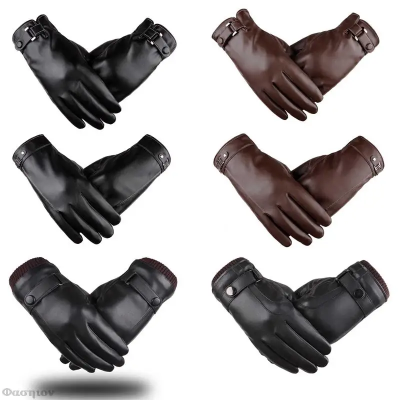 

Winter Touchscreen PU Leather Gloves Men Women Cycling Working Waterproof Windproof Keep Warm Plush Velet Warm Full Finger Glove