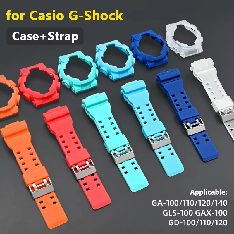 Фото Резиновый силиконовый ремешок для часов Casio G-Shock GA-100/110/120/140 GD-100 GAX-100 GLS-100, сменный матовый ремешок для браслета + чехол №2