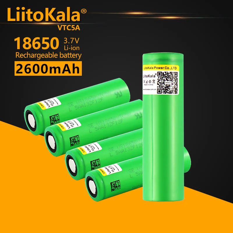 

Литий-ионный перезаряжаемый аккумулятор LiitoKala, 2600 мАч, 18650 в, 40 А, 3,7 в, 5 шт.