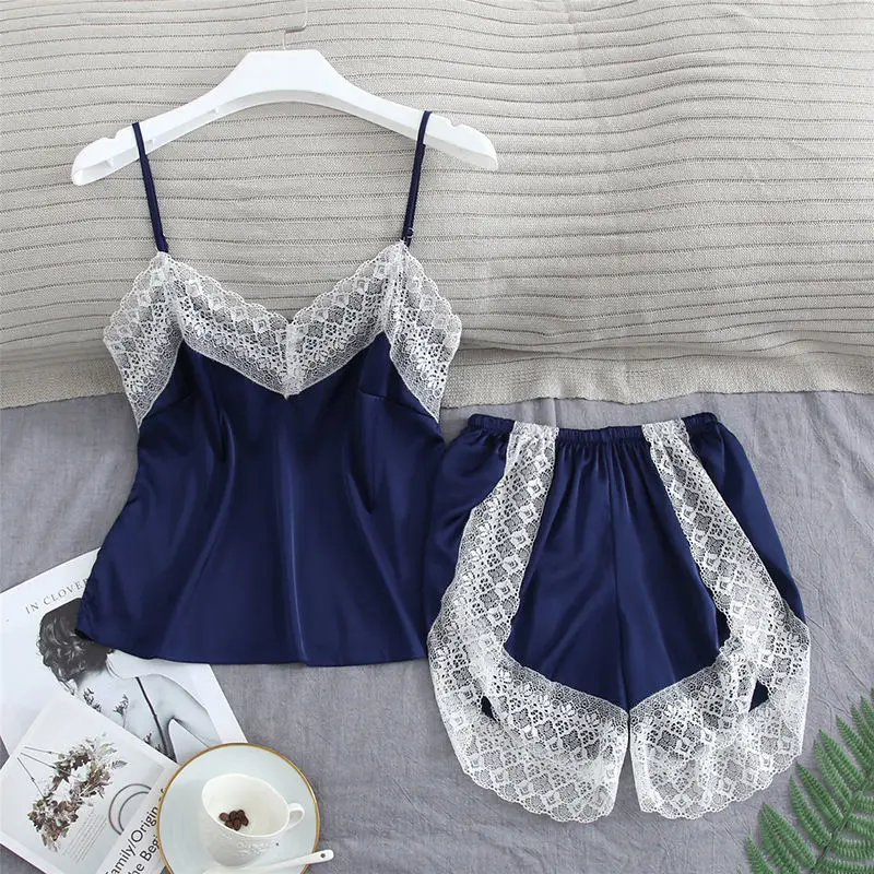 Sleepwear Set Short Pajamas Women Lace Sexy Tops Shorts Summer Loungewear Fashion Soft Women Clothing Homewear Suit 2022 New
