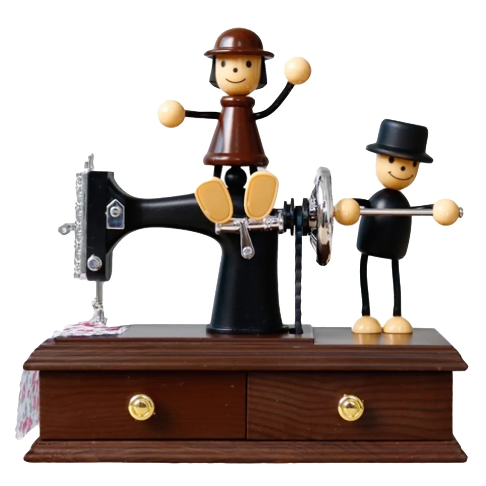 

Box Machine Music Sewing Musical Mini Wooden Vintage Clockwork Retro Toy Jewellery Shaped Mechanical Gift Decor Jewelry