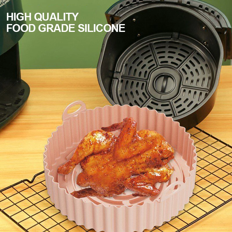 

205x70mm Easy Clean Basket Mat Round Replacemen Grill Pan Food Grade Silicone Oven Baking Tray Air Fryer Accessories Reusable