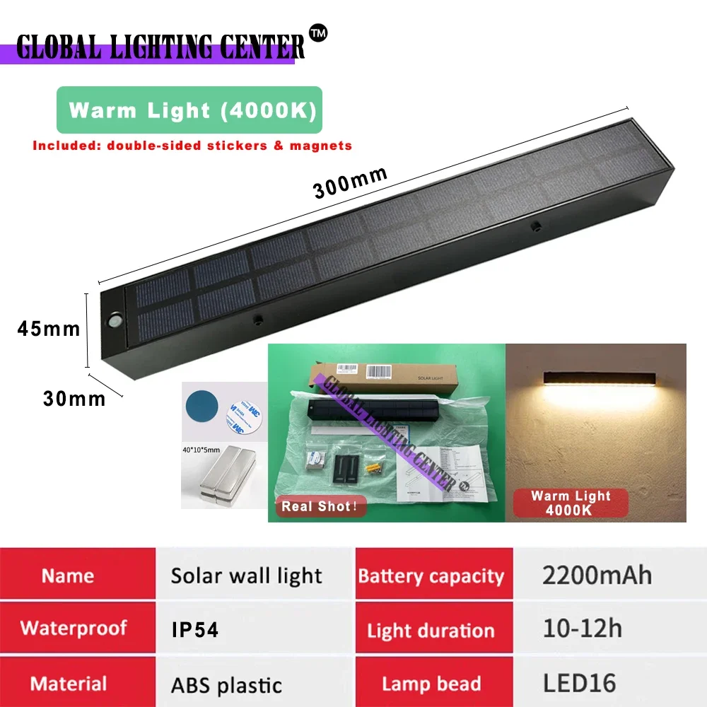 

Лента на солнечной батарее, внешнее магнитное освещение, светильник для двора, гаража, сада, украшение, Индукционная Солнечная настенная лампа, внешнее освещение