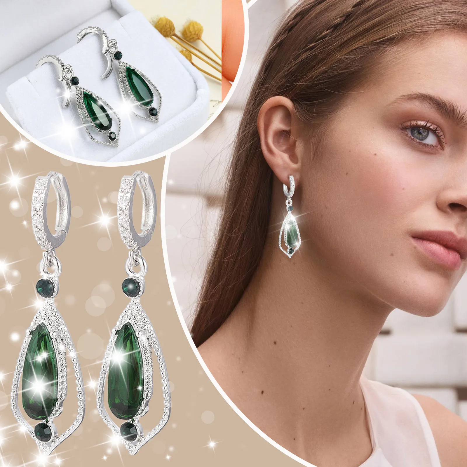 

Fashion Creative Cutout Drop Diamond Zircon Earrings Jewelry Gifts Small Hoop Earrings Set