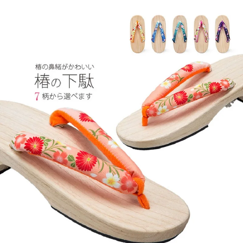 

White Wood Japanese Geisha Clogs Slippers Flip Flops Wooden Decoration 3.5cm Height Summer