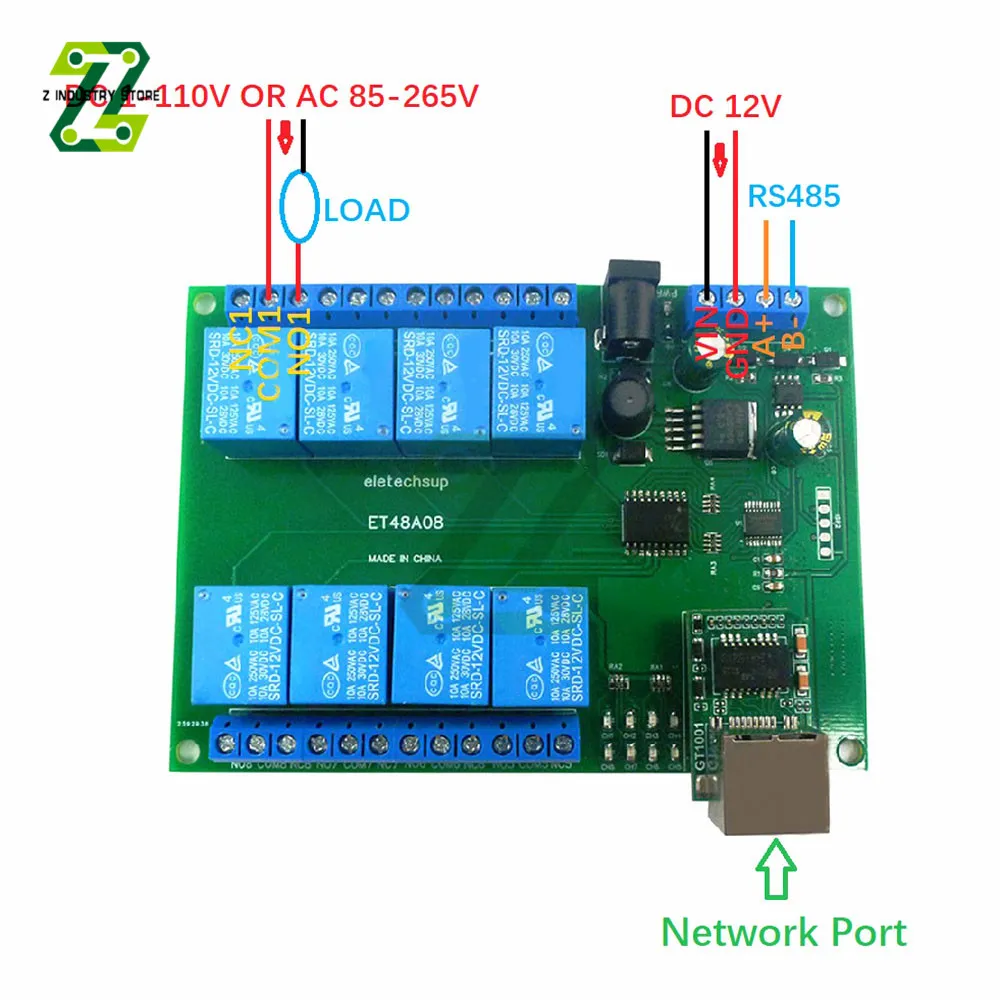 جهاز سويتش للشبكات التتابع Modbus RS485/TCP وحدة الموقت DC12V 8-ch الرقيق وحدة التتابع للتحكم إيثرنت/PLC/الستار