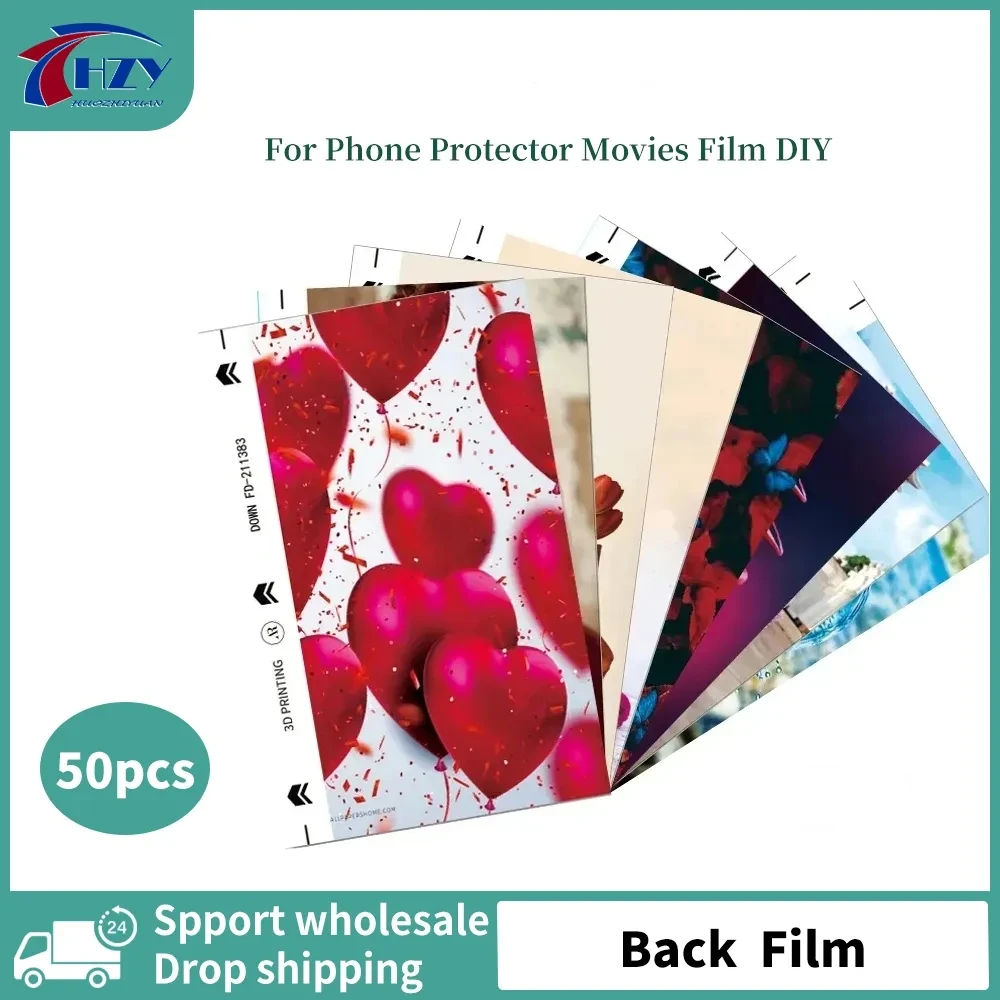 

50Pcs Full Cover Back Film Protective Hydrogel Sheet Design Love Series For Phone Protector Movies Film Cutter Plotter Not Glass