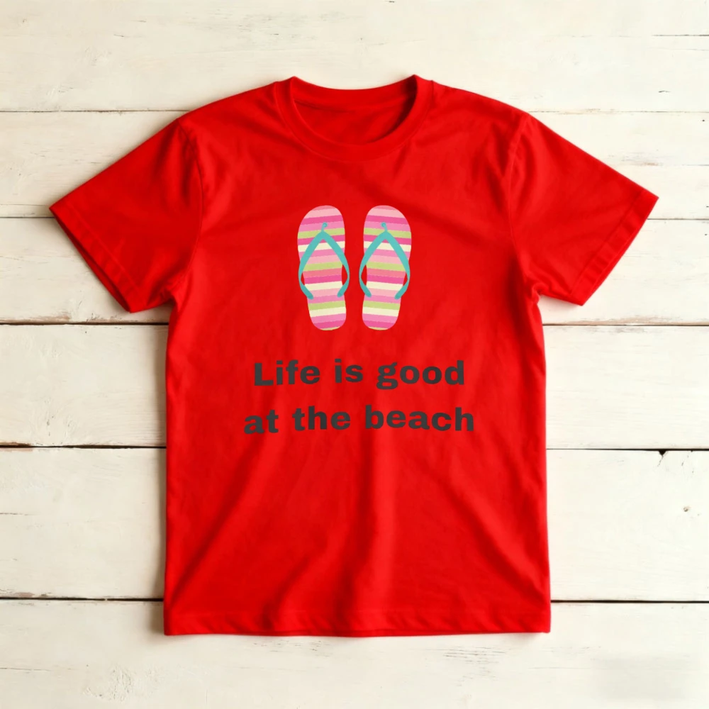 Футболка с графическим принтом Life Good At The Beach Flip Flop, рубашка с принтом в стиле Preppy Coastal Vibe, повседневная футболка для летнего отдыха, женские хлопковые топы (art.: 3920da7cfeec0) - 3920da7cfeec0