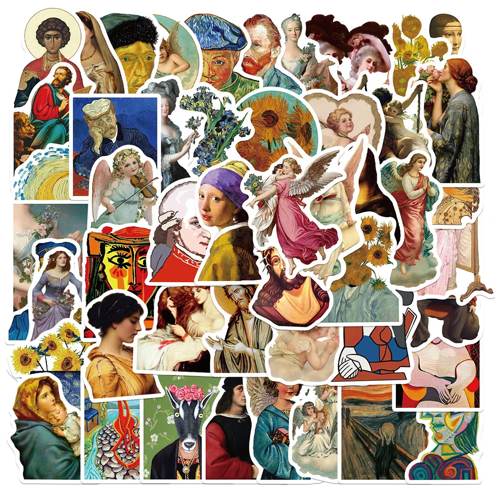 

10/30/50PCS Classic Artist Famous Painting Stickers Aesthetic PVC Decals Decoration Toy DIY Fridge Laptop Phone Wall Wholesale