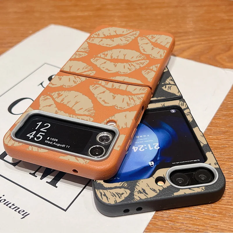 Для Samsung Galaxy Z Flip 6 5 4 3 чехол с желтыми губами и принтом кожи текстура силиконовый
