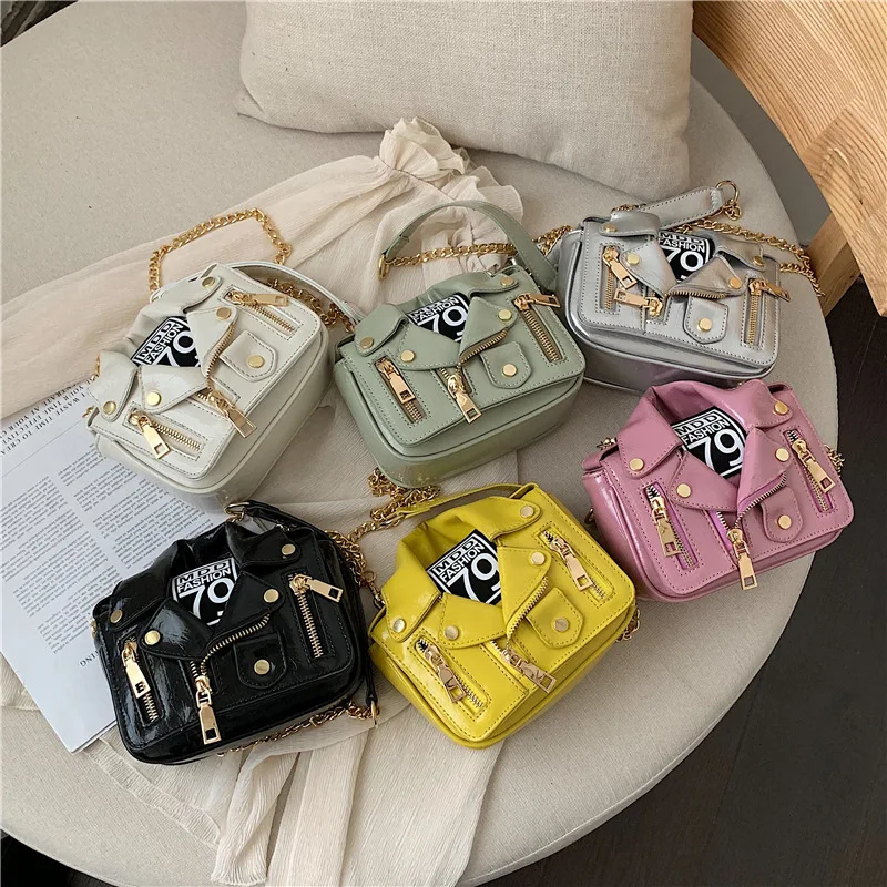 2023 Women Chic PU Leather Jacket Bag New Design Crossbody Bag Unique Rivet Moto Biker Handbag Fashion Shoulder Bag for Girl