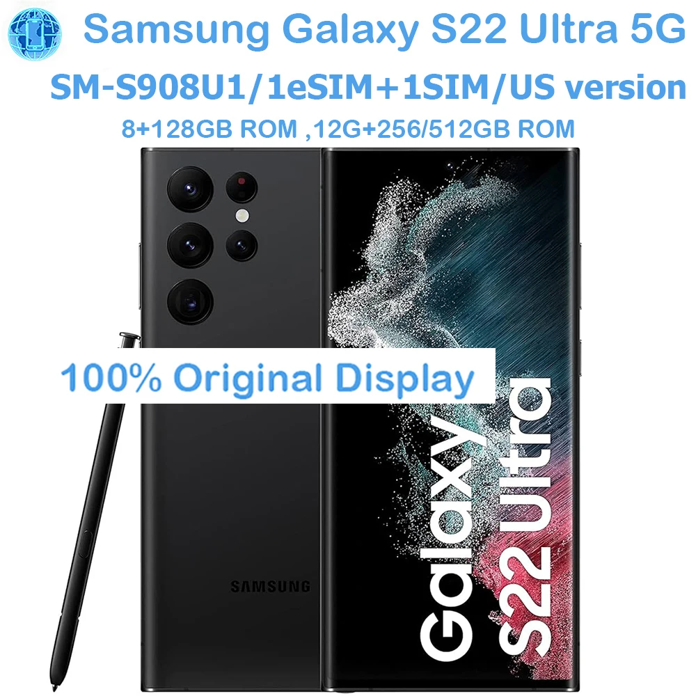 Фото Смартфон Android Samsung Galaxy S22 Ultra 5G S908U1, 6,8 дюйма, 8/12 ГБ ОЗУ, 108 МП, телефон S22U, версия для США, 5000 мАч, оригинальный разблокированный №1