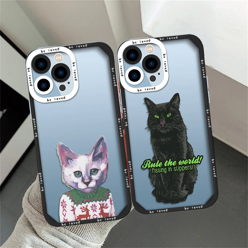 

Painted Cat Soft TPU Phone Case for iPhone 14 13 11 12 Pro Max Mini XS XR X 7 8 Plus Shockproof Silicone Back Cover Clear Coque