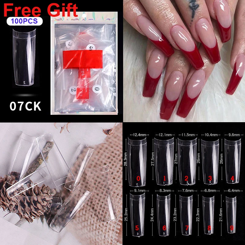 

100pcs/set fake nails press on capsule faux ongles tip DIY manicure supplies French long Clear false acrylic nails reutilisable