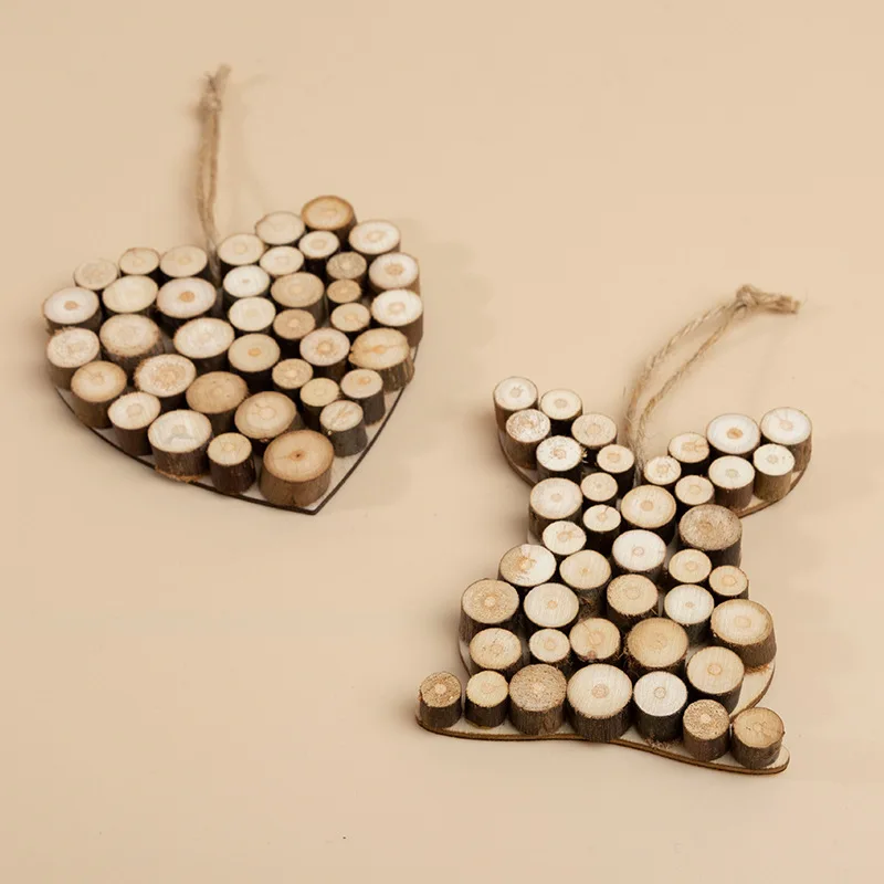 

Home Wooden Easter Bunny Pendant Tree Stump Home Decorations Ornament Decorative Craft Pendant