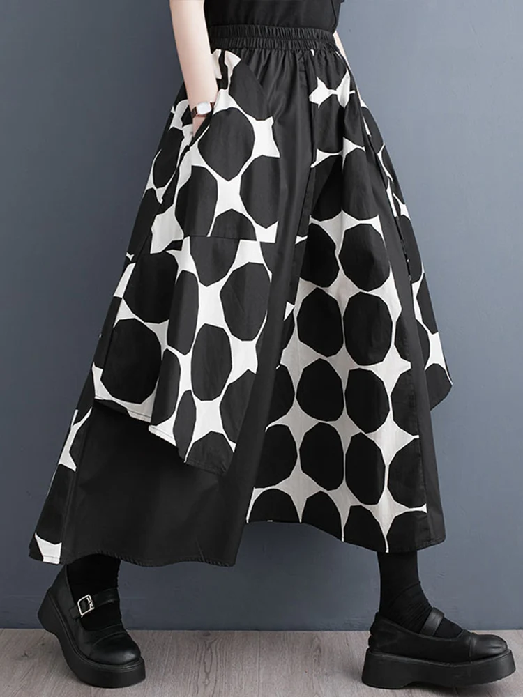 Женская винтажная юбка в горошек, черная Повседневная Длинная свободная юбка составного кроя с высокой талией, лето 2023