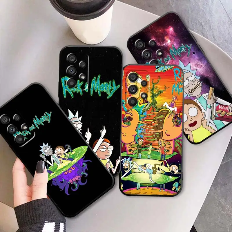 

Ricks Morts Anime Art Cartoon Black Phone Case For Samsung A73 A72 A71 A53 A52 A51 A42 A34 A33 A32 A23 A22 A21 A13 A04 A03 5G