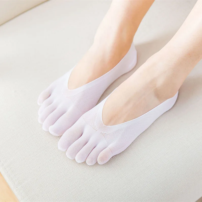 5Pairs Women Five-Finger Socks Summer Thin Shallow Mouth Invisible Socks Breathable Non-slip Sweat-absorbing Sport Yoga Toe Sock