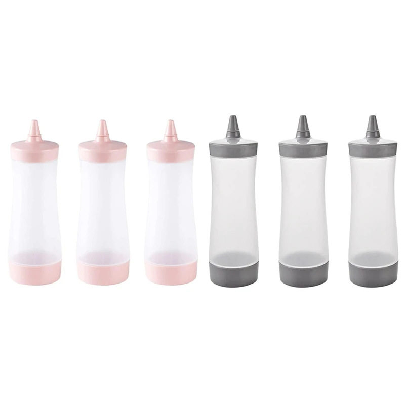 

6 шт. бутылки для приправ, бутылки для кетчупа, горчичного соуса, контейнеры для кухонных приправ, 3 шт. розовых и 3 шт. серых