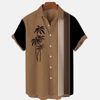 shirts for men hawaiian coconut tree stripes 3d print shirt one button fashion casual colorful loose blouse quick dry clothing