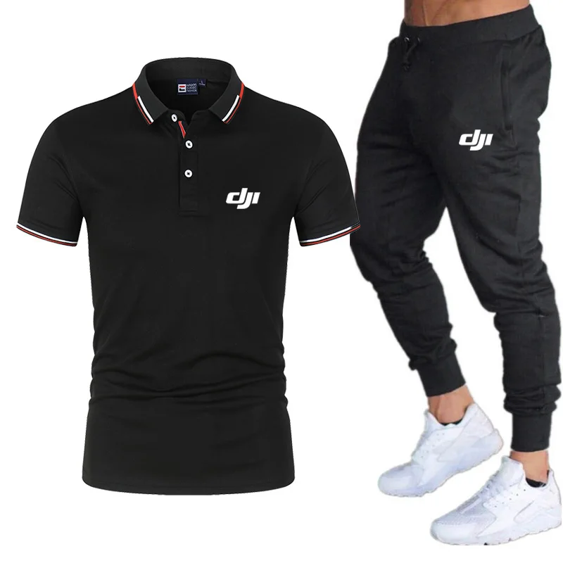 

Summer 2022 Male New DJI Print LOGO High Quality Men's Polo T-Shirt Suit Outdoor Sports Suit Fashion Casual Pants 2 Piece Set