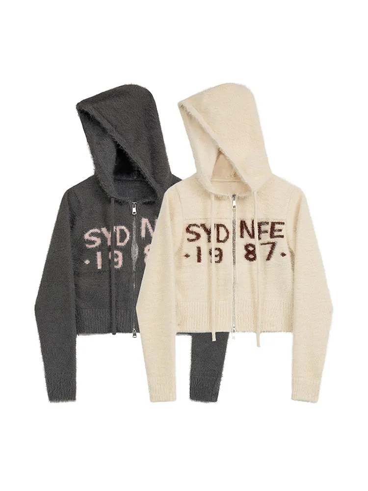 Американский винтажный свитшот на молнии женская трикотажная одежда вязаный