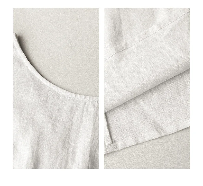 Женское льняное платье-майка с V-образным вырезом и карманами