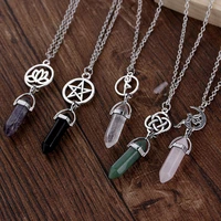natural stone necklace quartz crystal opal agates hexagonal column pendulum pendant chains necklace for women men jewelry