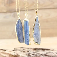 raw kyanite slice pendants gold color chainsnatural blue quartz stone stick slab charms necklaces women boho jewelryqc3256