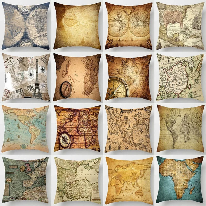 

Throw Pillow Cover Vintage Nautical Hold Linen Pillowcase Pirate Treasure Map Pillow Case Home Decor 18x18 In Room Aesthetics