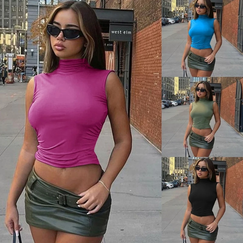 

Женский облегающий укороченный топ без рукавов, однотонная водолазка с вырезом на спине, жилет с открытой спиной и пупком, Прямая поставка