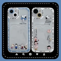 charlie brown dog snoopy card bag phone cases for iphone 14 13 12 11 pro max mini xr xs max 8 x 7 se2 cartoon transparent cover