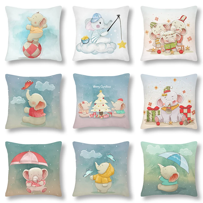

Cartoon Elephant Pillow Case Decor Animal Cushion Cover for Sofa Pillowcase Pillow Covers 45x45cm