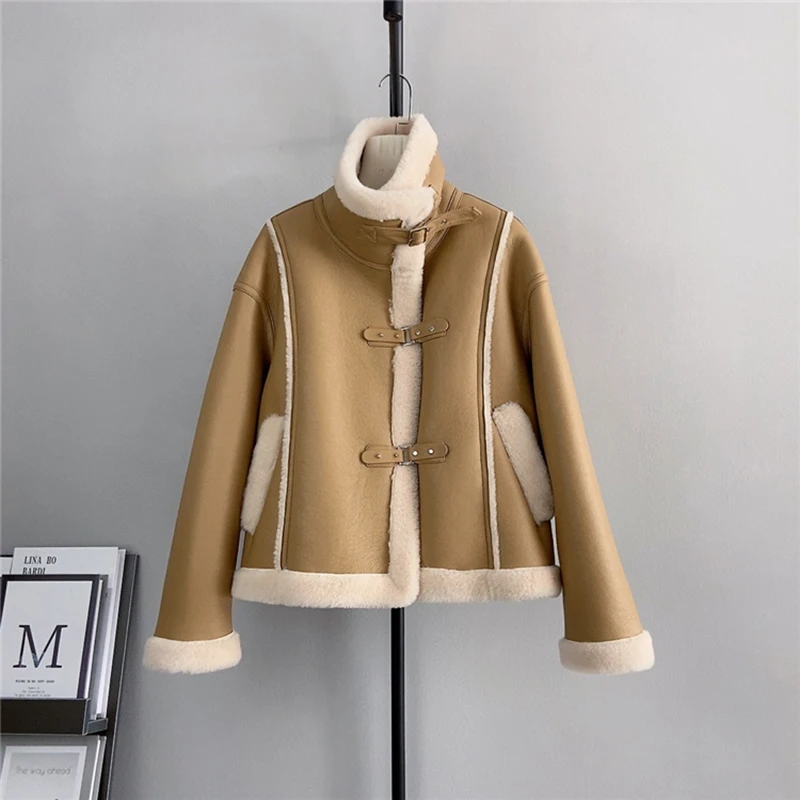 Кожаные пальто из натуральной овечьей шерсти женские зимние новые шикарные