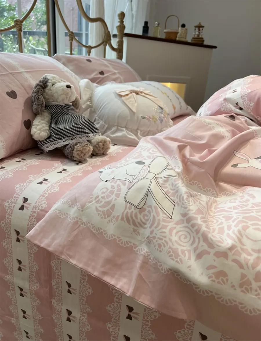 Милый розовый детский комплект beding с кроликом и цветком хлопковый двойной полный