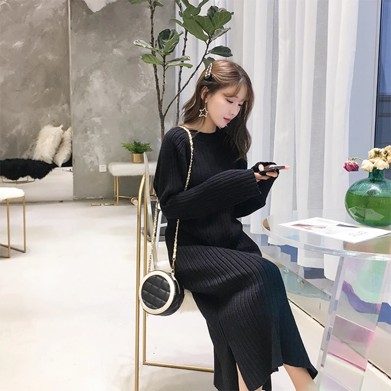 Женское трикотажное платье-свитер SHIJIA элегантное теплое вязаное платье с